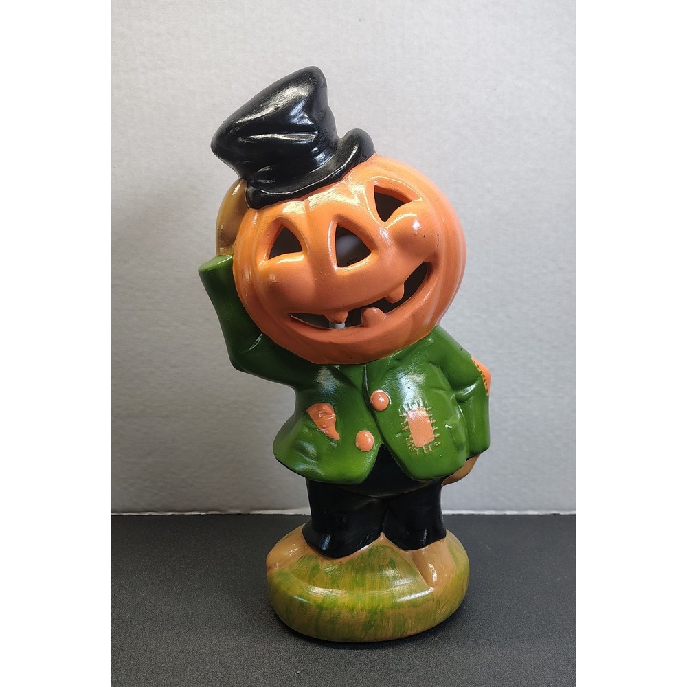 Vintage 1970's 13" Mold Ceramic Light-Up Scarecrow Pumpkin Head